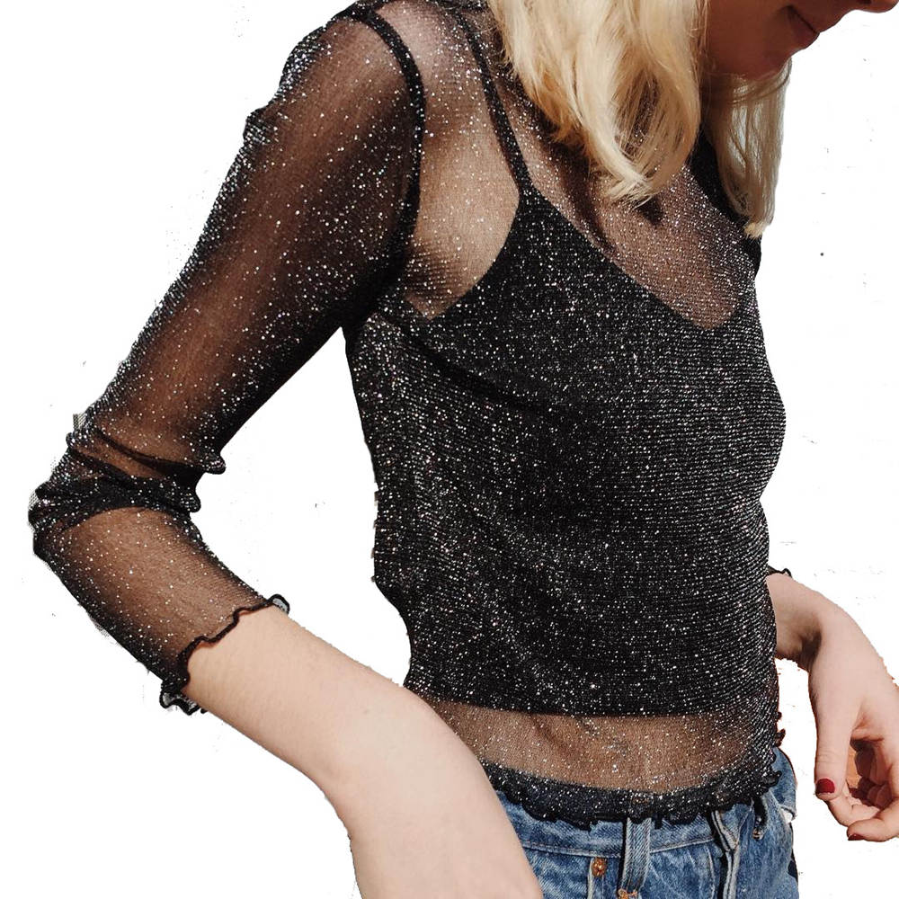 Mesh Long Sleeve Party Top