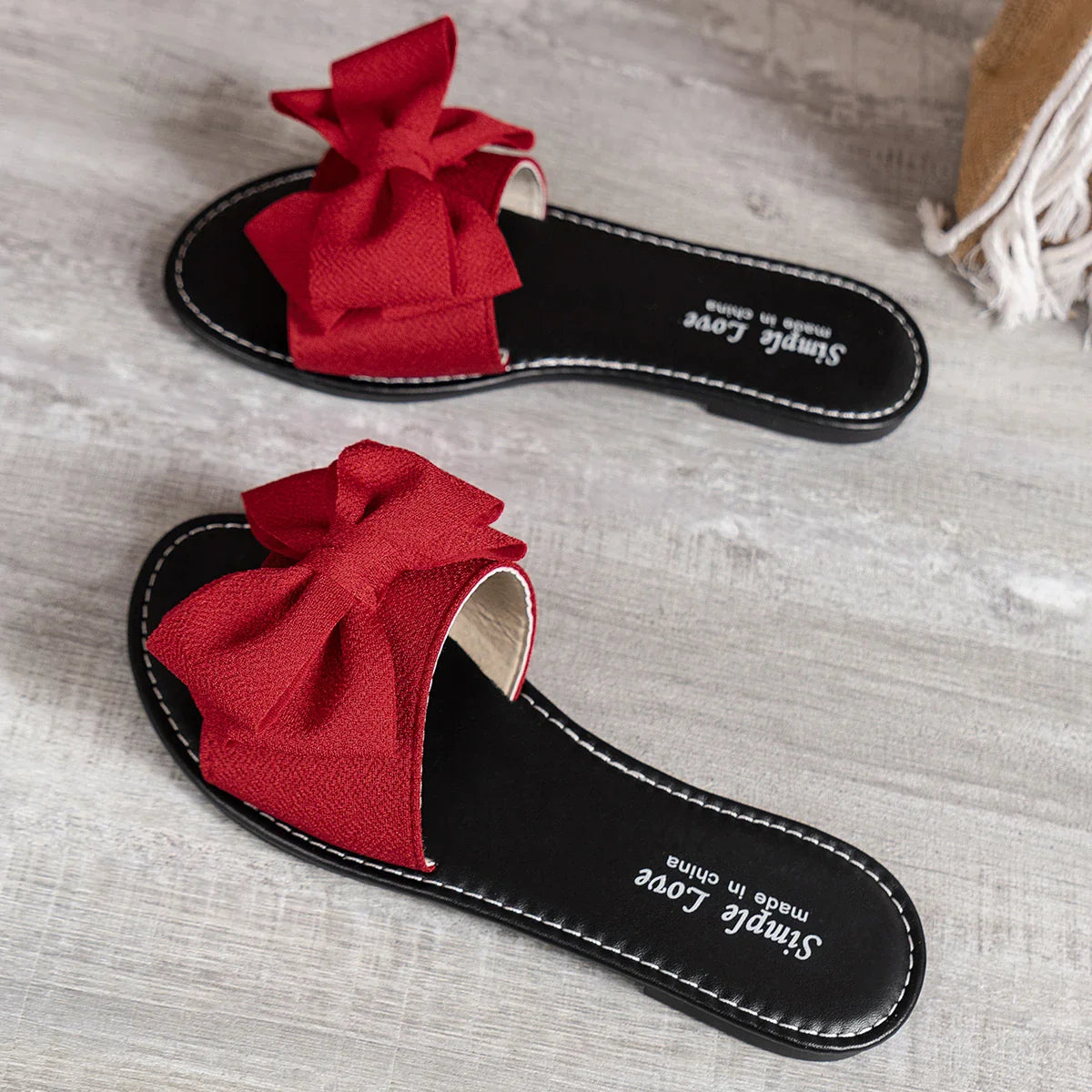 Cozy Bow Flat Slides for Women