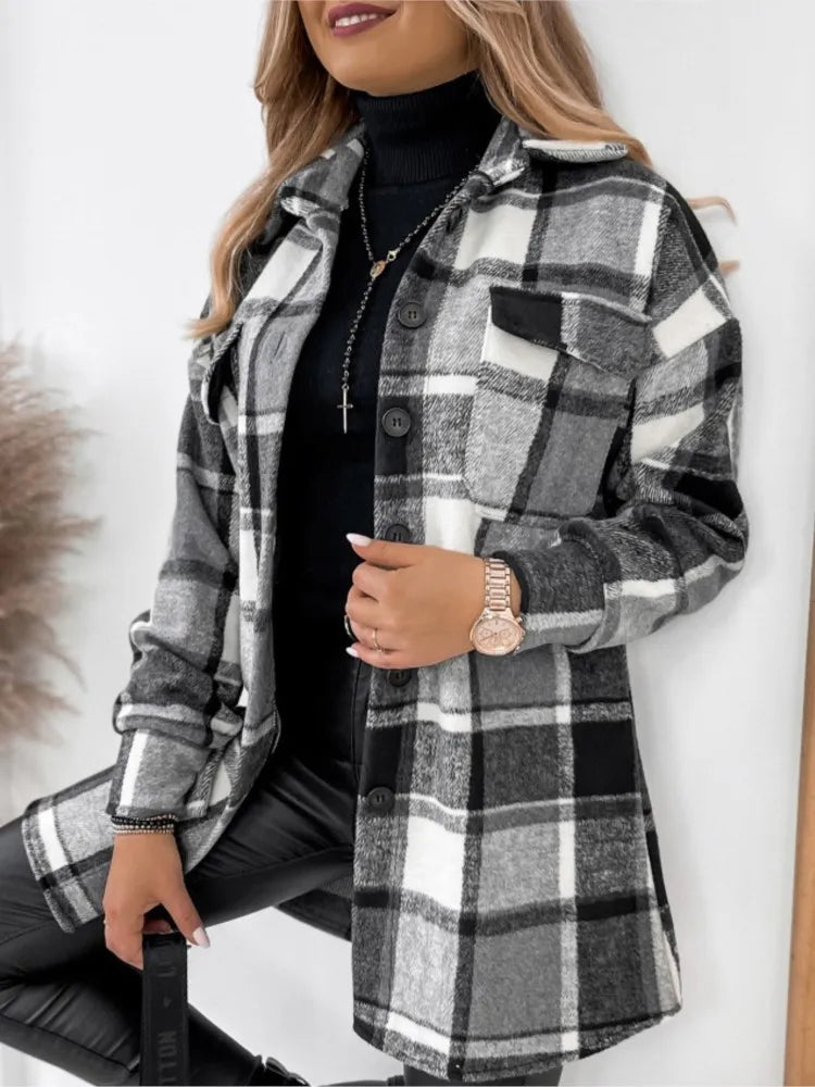 Ivyshape | Warm Plaid Printed Jacket