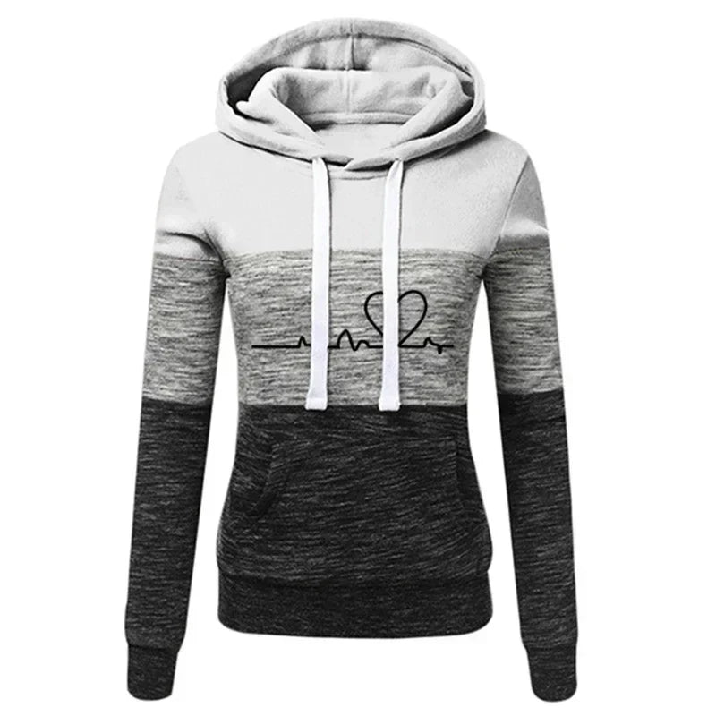 Ivyshape | Slim Fit Hoodie with Heart and Beat Print for Women