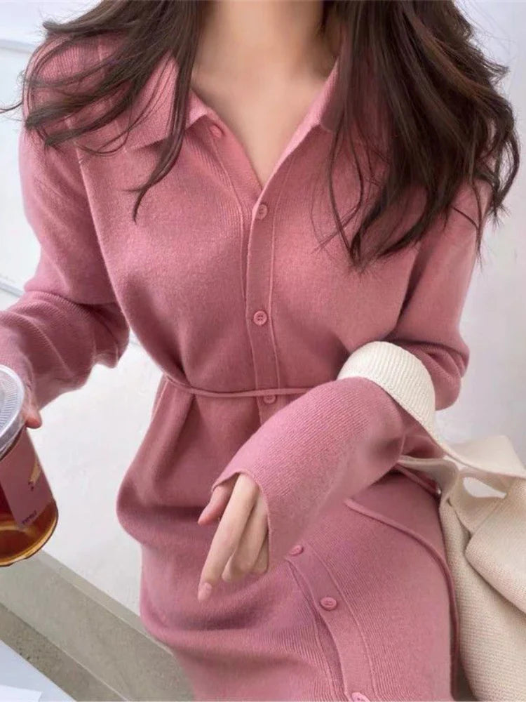 Elegant Long Sleeve Midi Shirt Dress