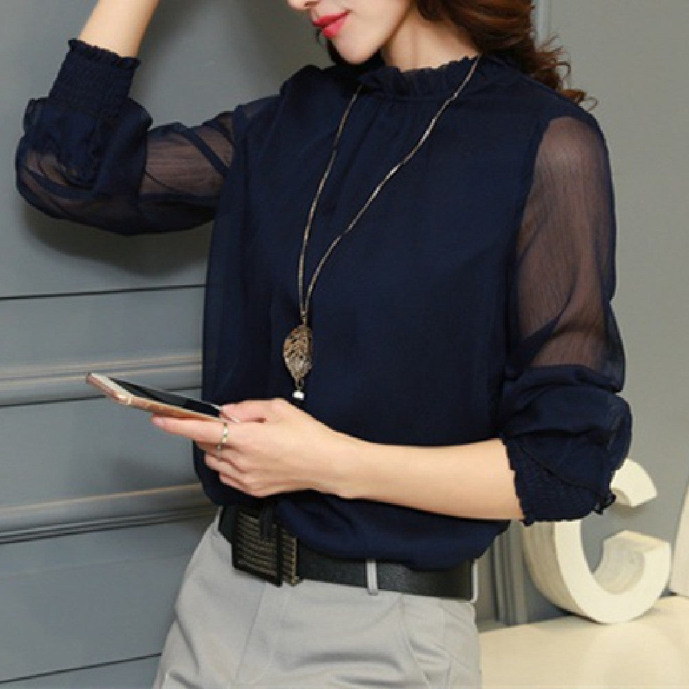 See-Through Ruffle Patchwork Blouse