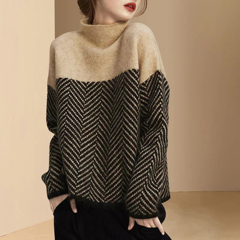 Ivyshape | with High Collar and Houndstooth Pattern