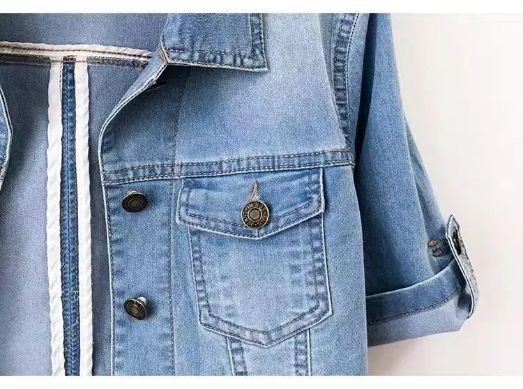 Ivyshape | Solid Color Denim Jacket With Short Sleeves