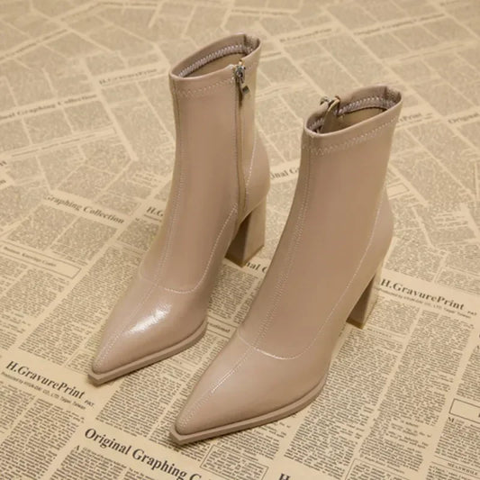 Women's High Heel Ankle Boots with Side Zip