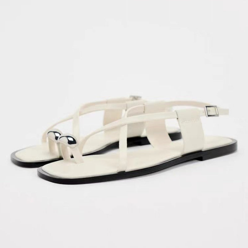 Summer Flat Sandals with Metal Decoration