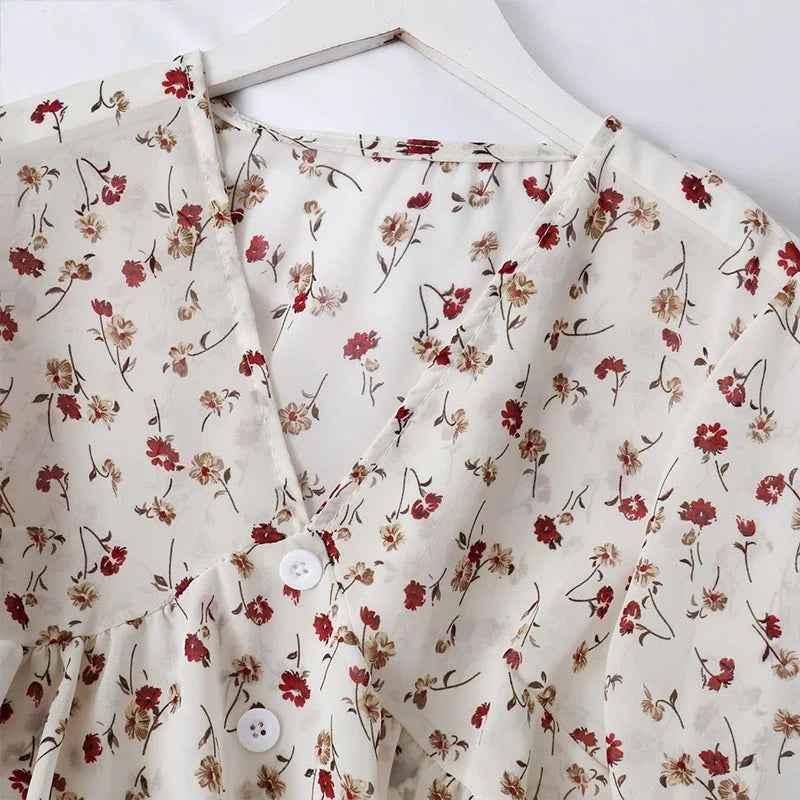 Delicate Floral Print Chiffon Blouse for Women