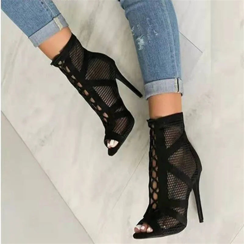 Ivyshape | Lace-Up Sandals with Casual Mesh