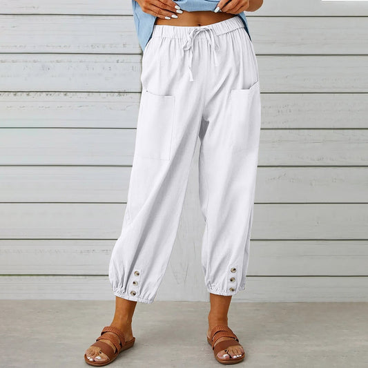 Ivyshape | Pants Ladies Linen Capri Pants for Relaxed Comfort In A Loose Style