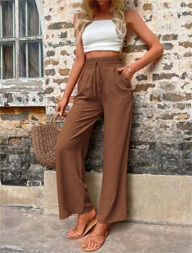 Ivyshape | Women's Stylish Wide Leg Trousers Linen