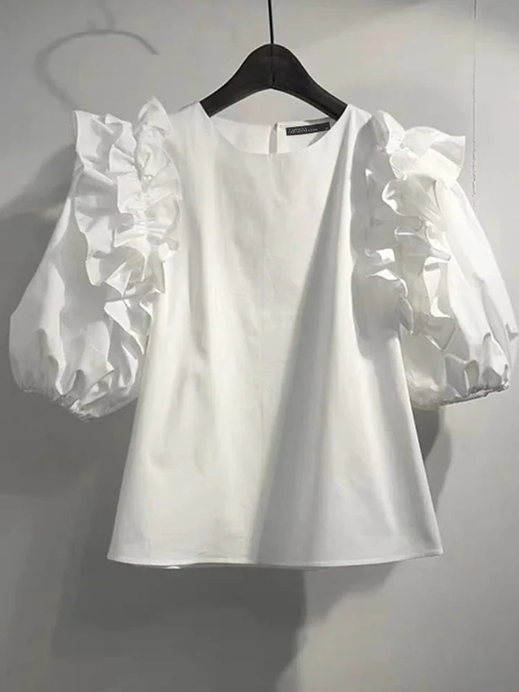 Elegant Ruffle Patchwork Blouse for Women