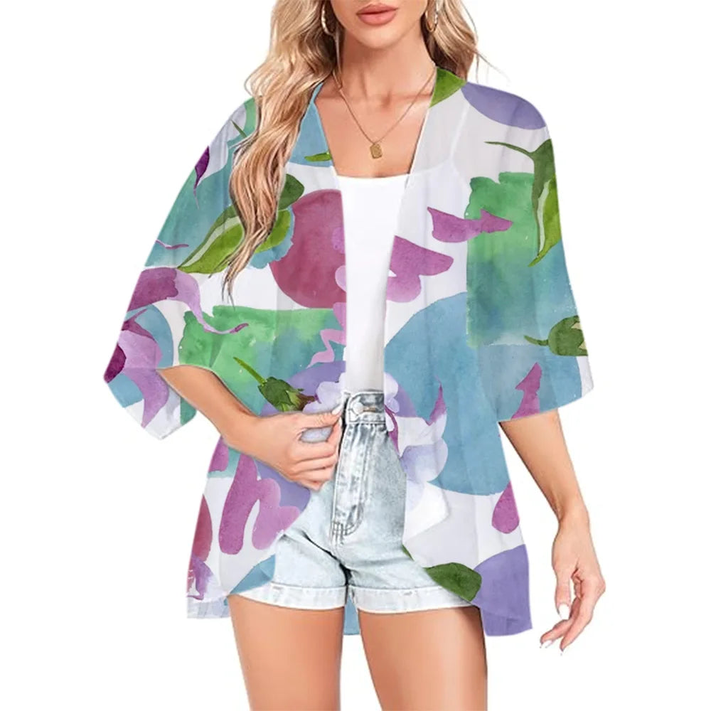 Trendy Watercolor Floral Kimono Cardigan for Women