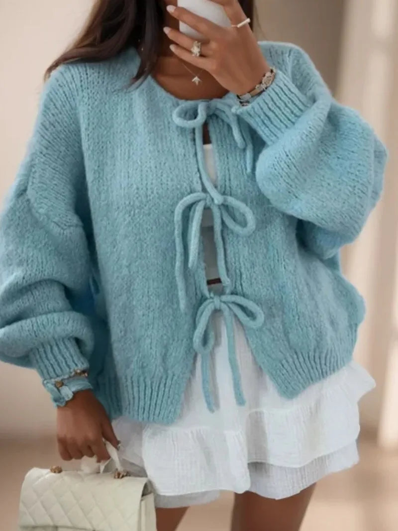 Ivyshape | Knitted Bow Cardigan