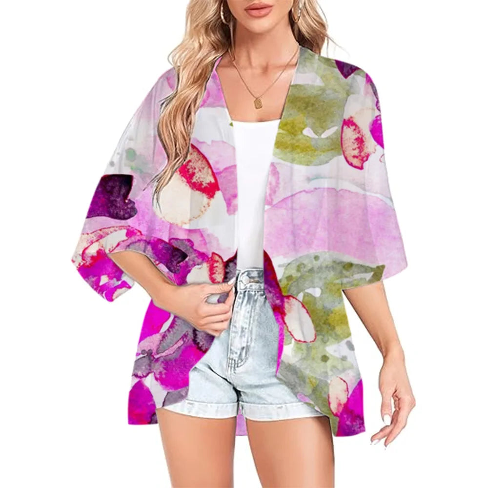 Trendy Watercolor Floral Kimono Cardigan for Women