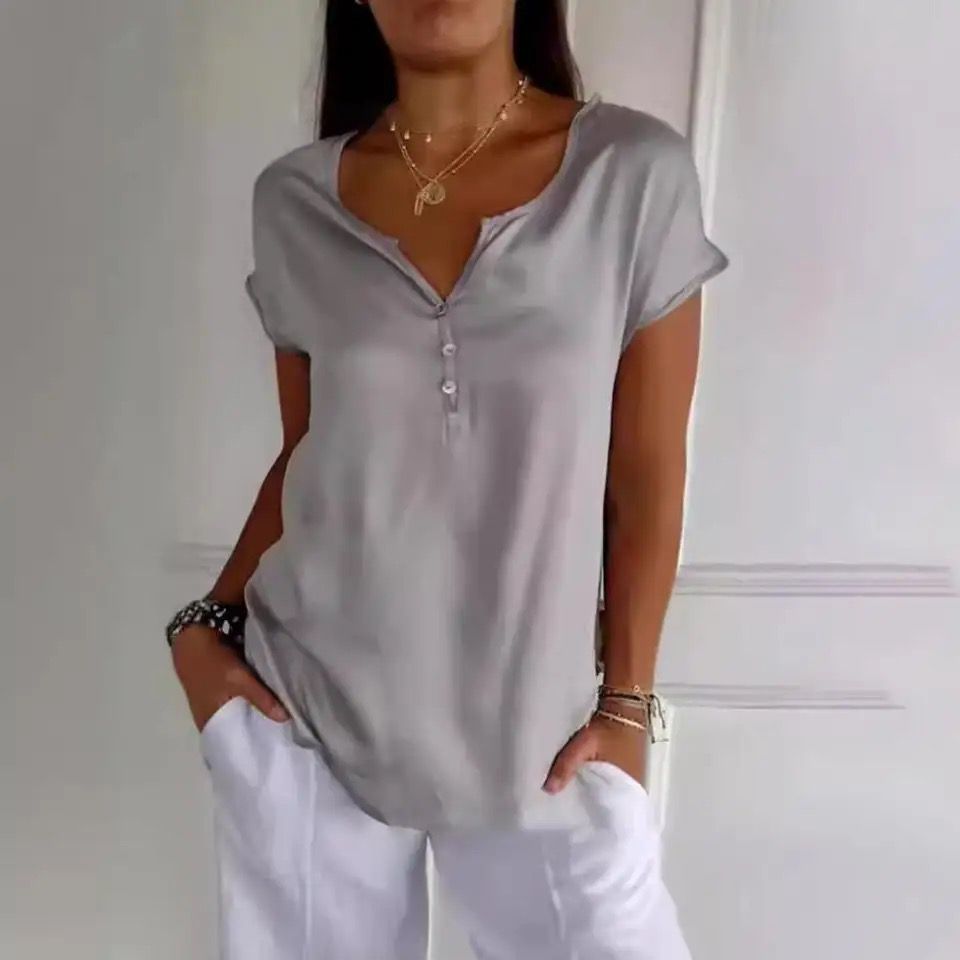 Ivyshape | Sleeve Blouse Loose Fit V-Neck Silky Top Women's Top