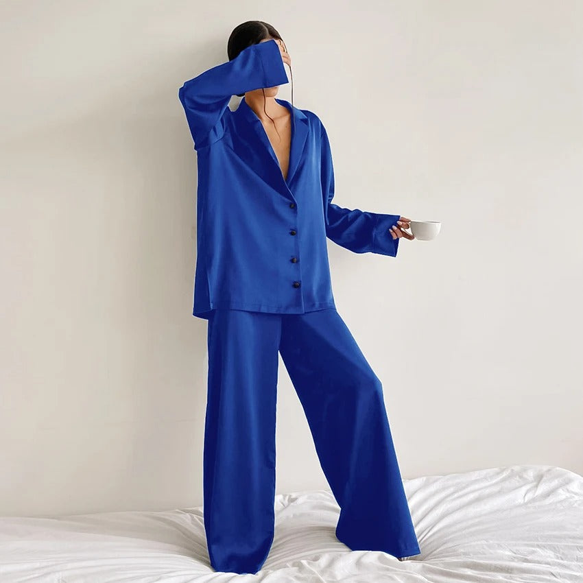 Ivyshape | Pajama Set Oversized Long Sleeve Satin Pajama Set Women's Sleepwear