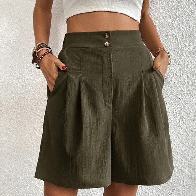 Ivyshape | Women's Shorts with Double Button Placket