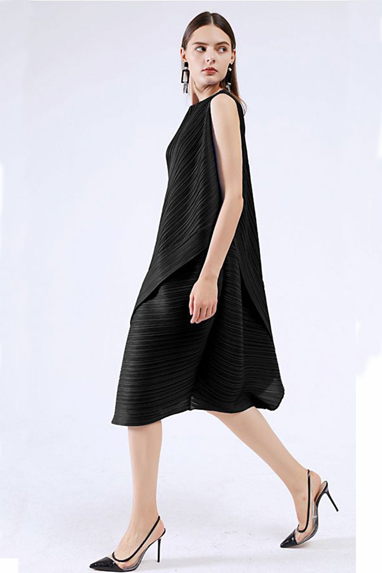 Irregular Full Pleated Midi Dress