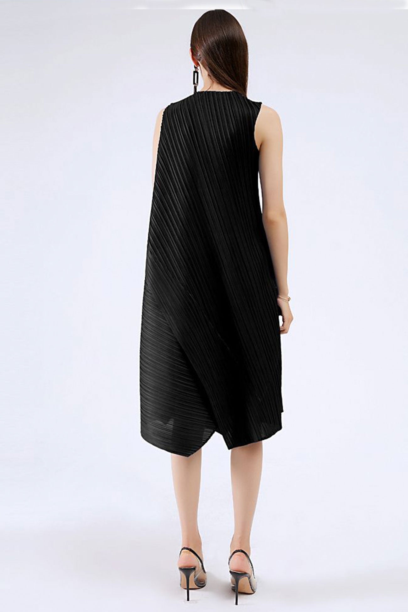 Irregular Full Pleated Midi Dress