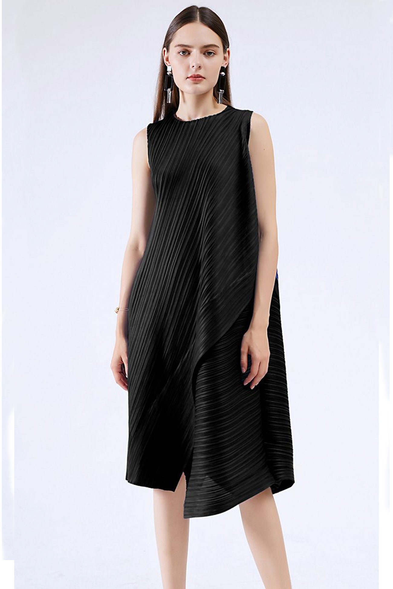 Irregular Full Pleated Midi Dress