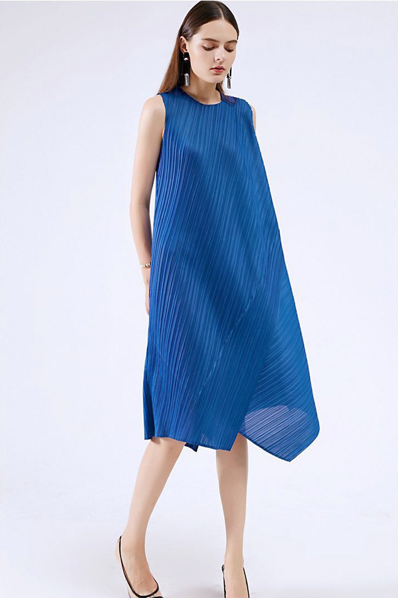 Irregular Full Pleated Midi Dress