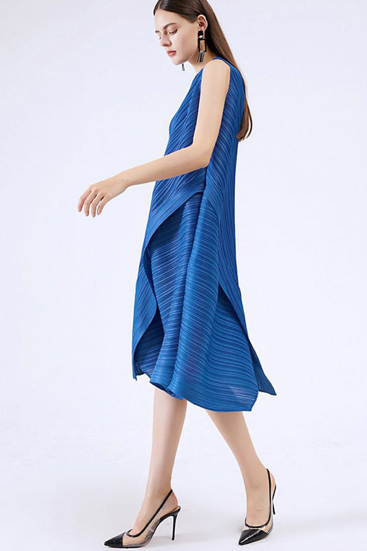 Irregular Full Pleated Midi Dress