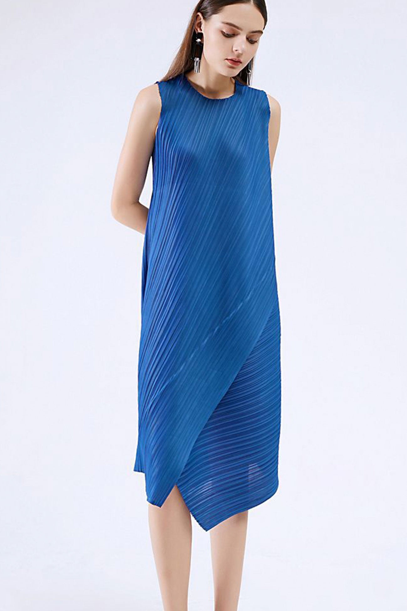 Irregular Full Pleated Midi Dress