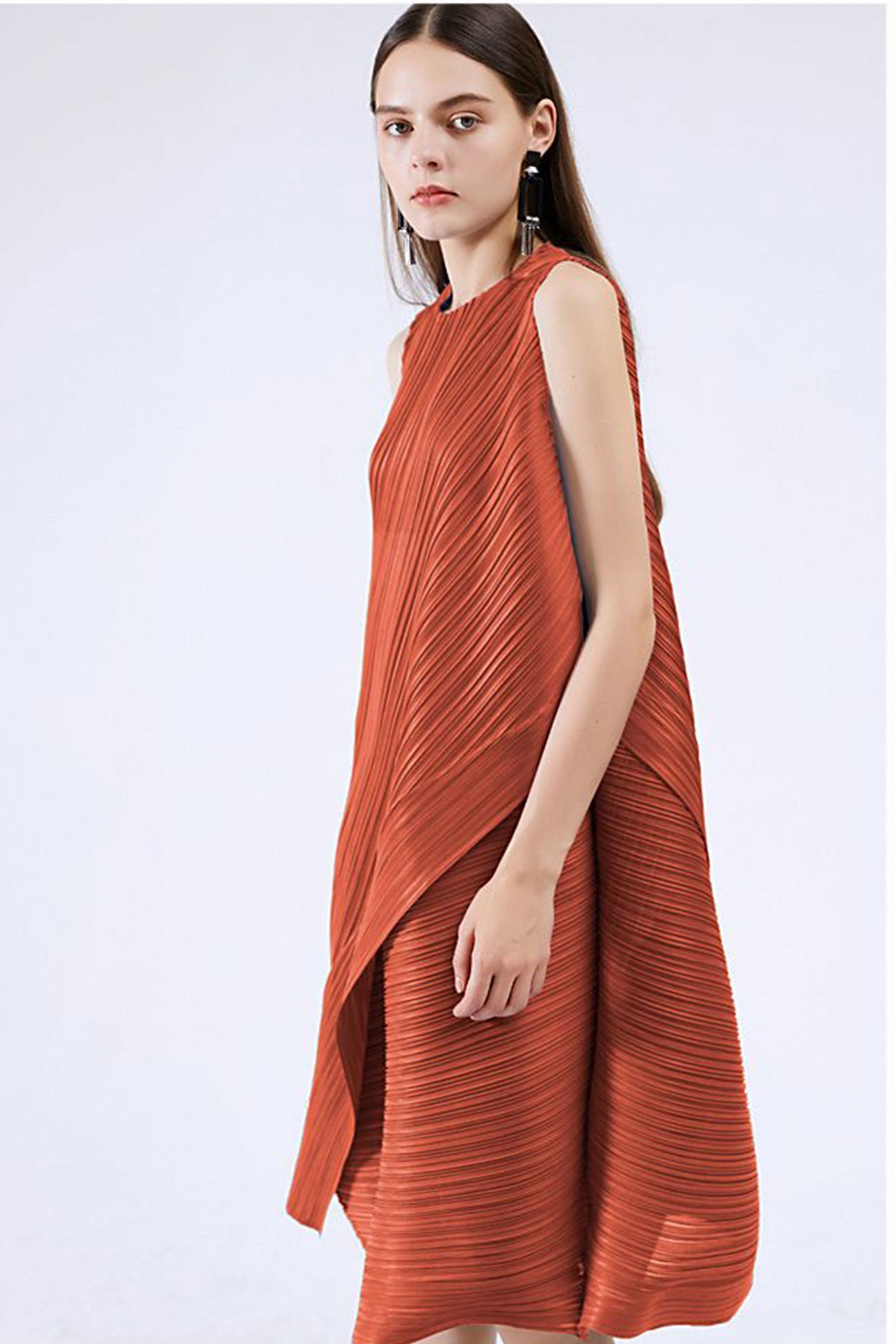 Irregular Full Pleated Midi Dress