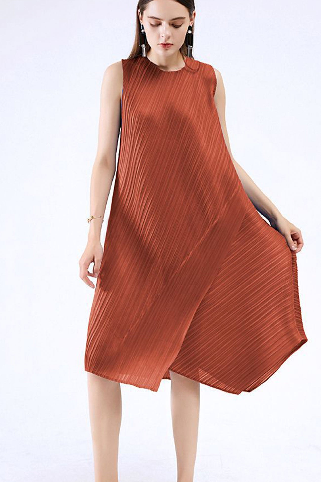 Irregular Full Pleated Midi Dress