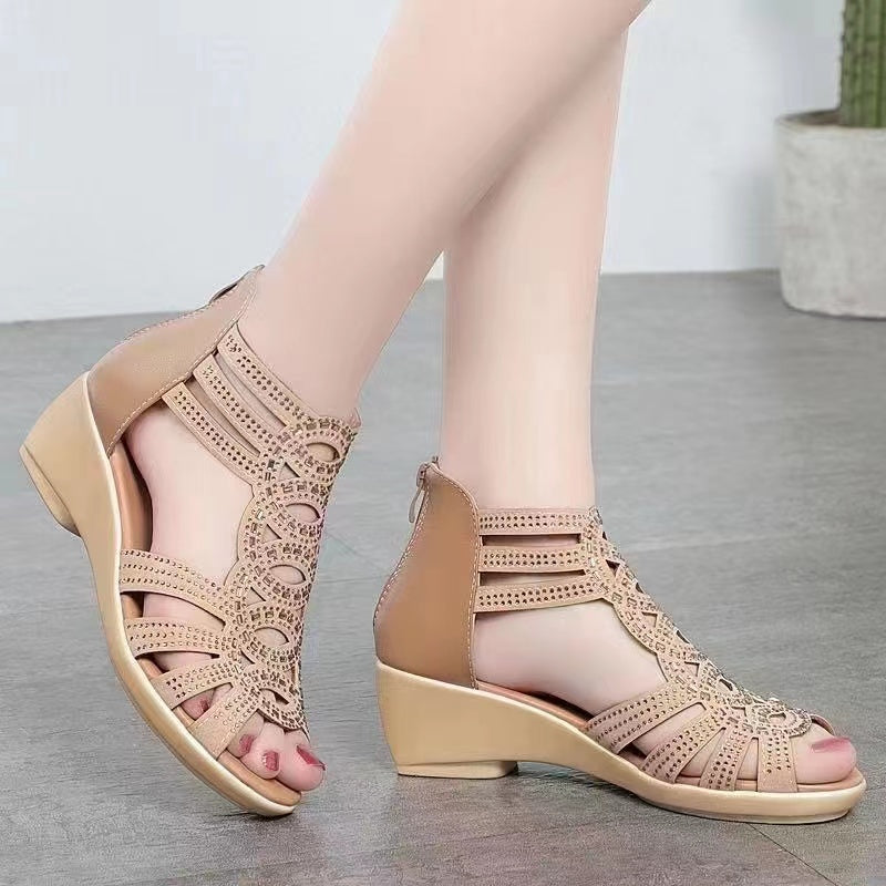 Women's Soft Leather Roman Wedge Sandals