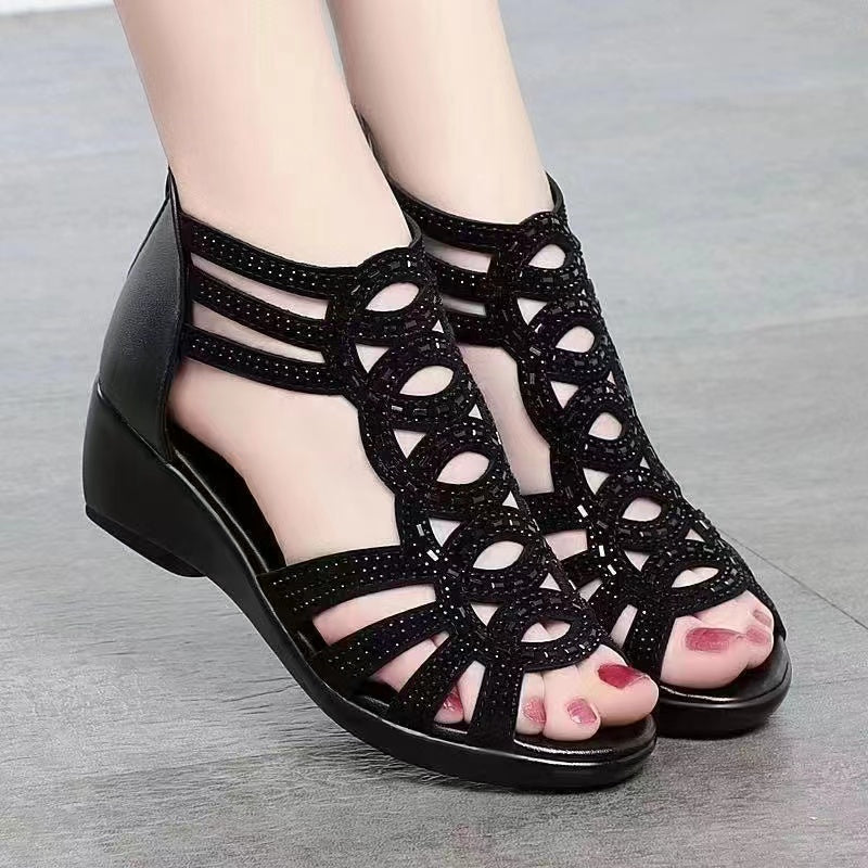 Women's Soft Leather Roman Wedge Sandals