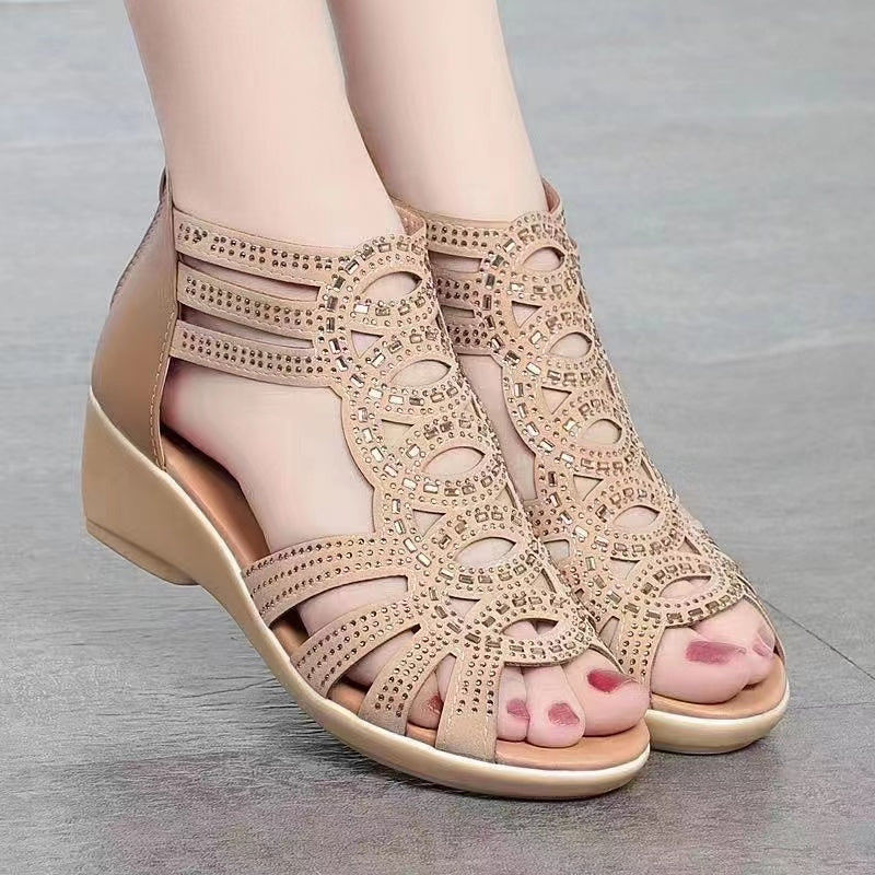 Women's Soft Leather Roman Wedge Sandals