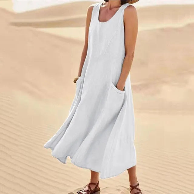 Sleeveless dress in linen