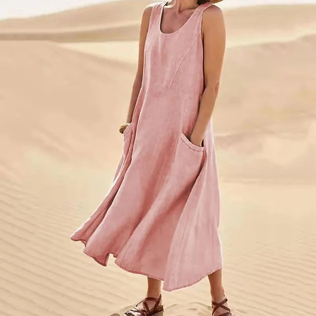 Sleeveless dress in linen