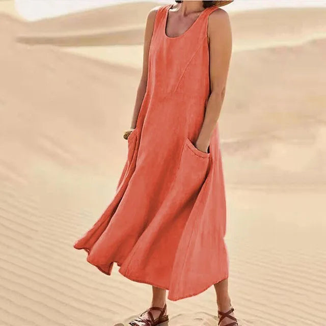 Sleeveless dress in linen