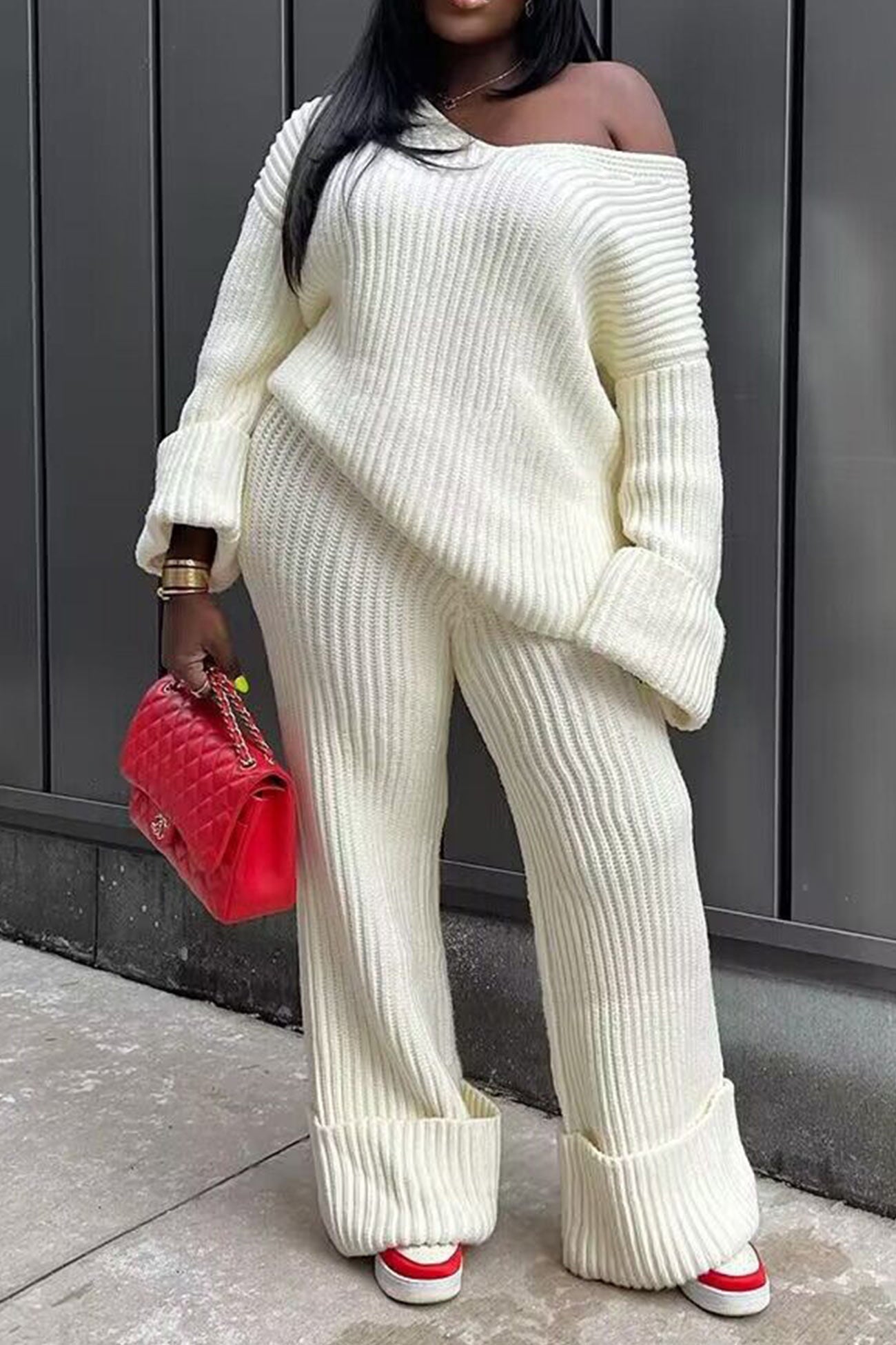 Drop Shoulder Knit Suits