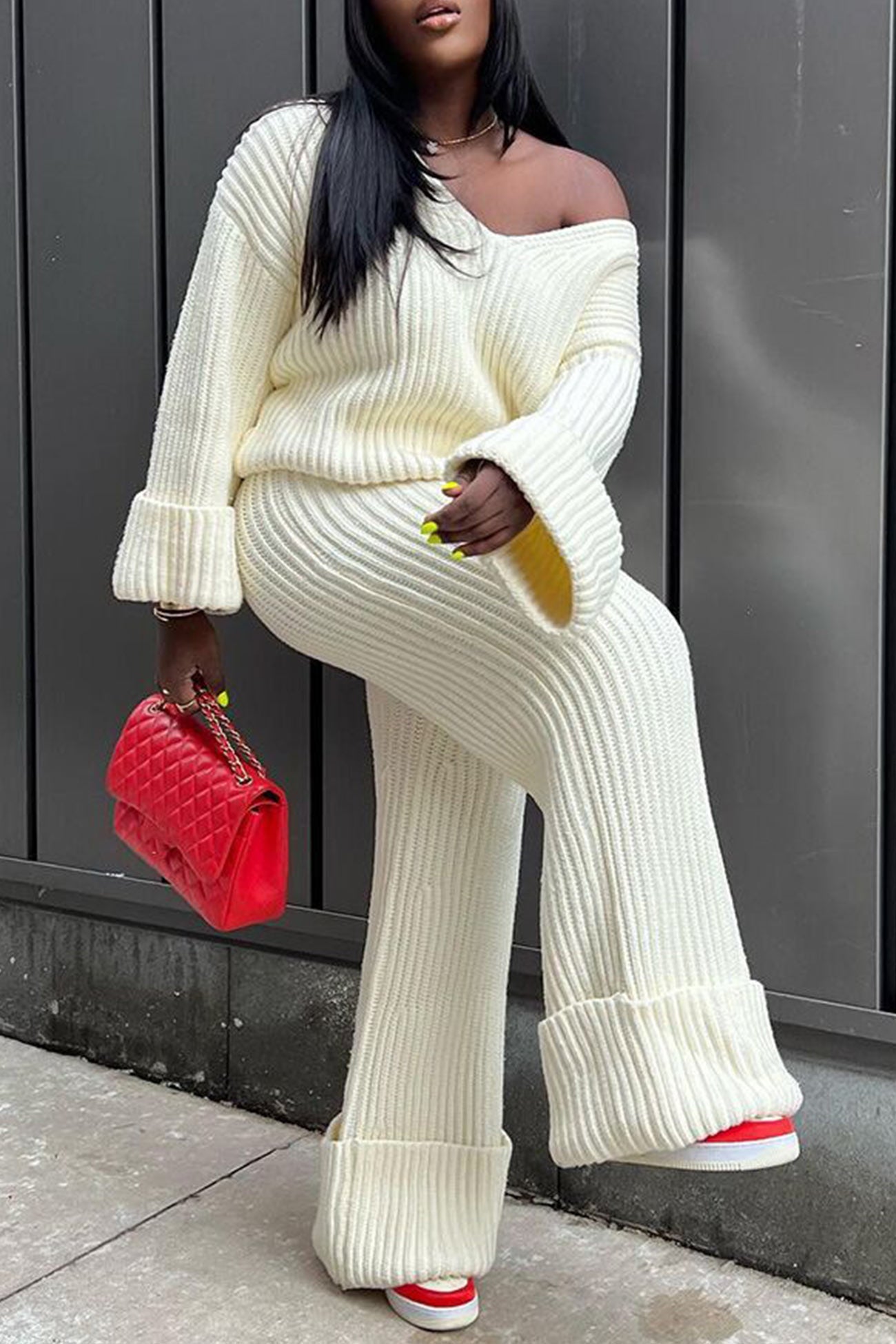 Drop Shoulder Knit Suits