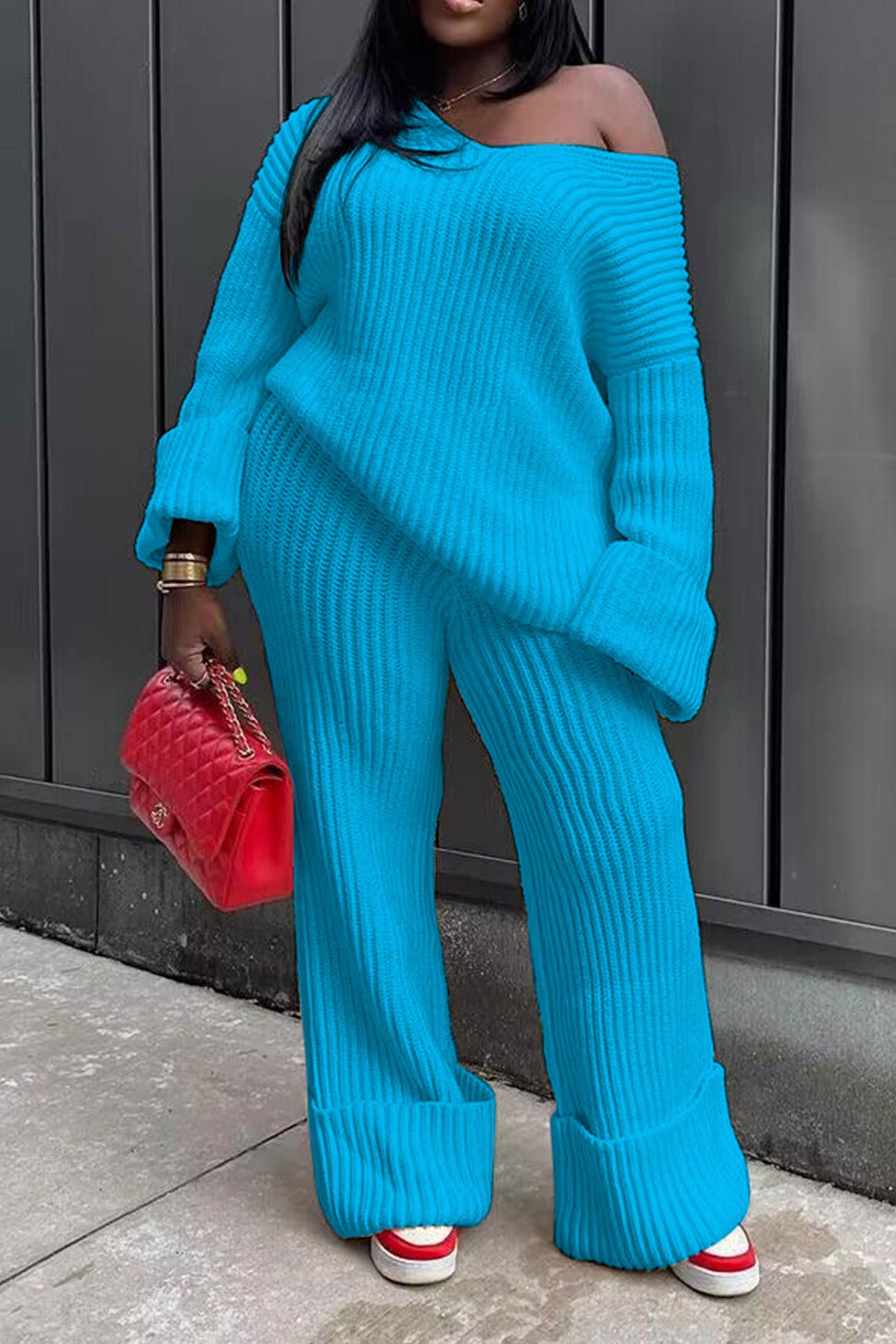 Drop Shoulder Knit Suits