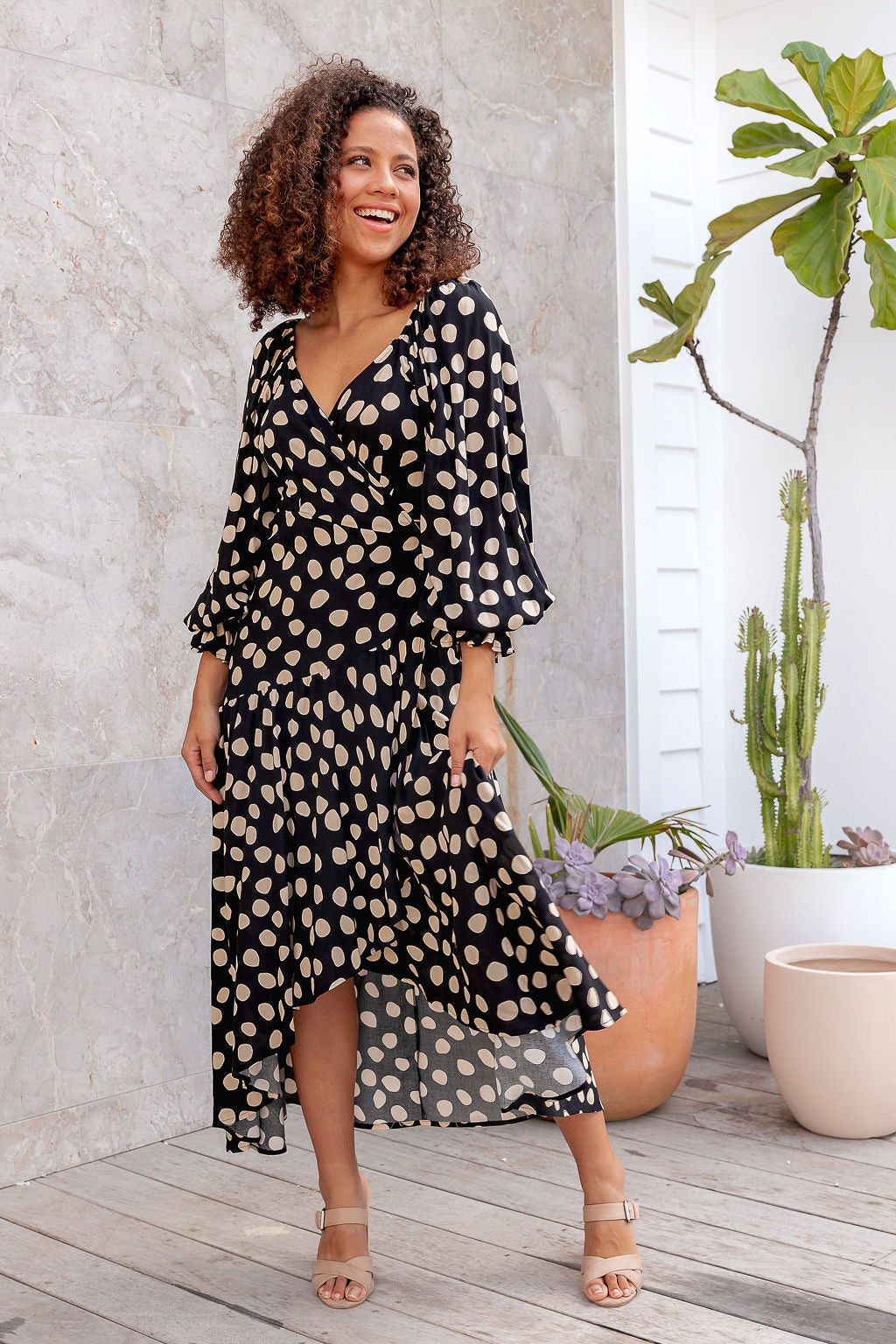 Vanessa Wrap Dress - Dark Polka Dot