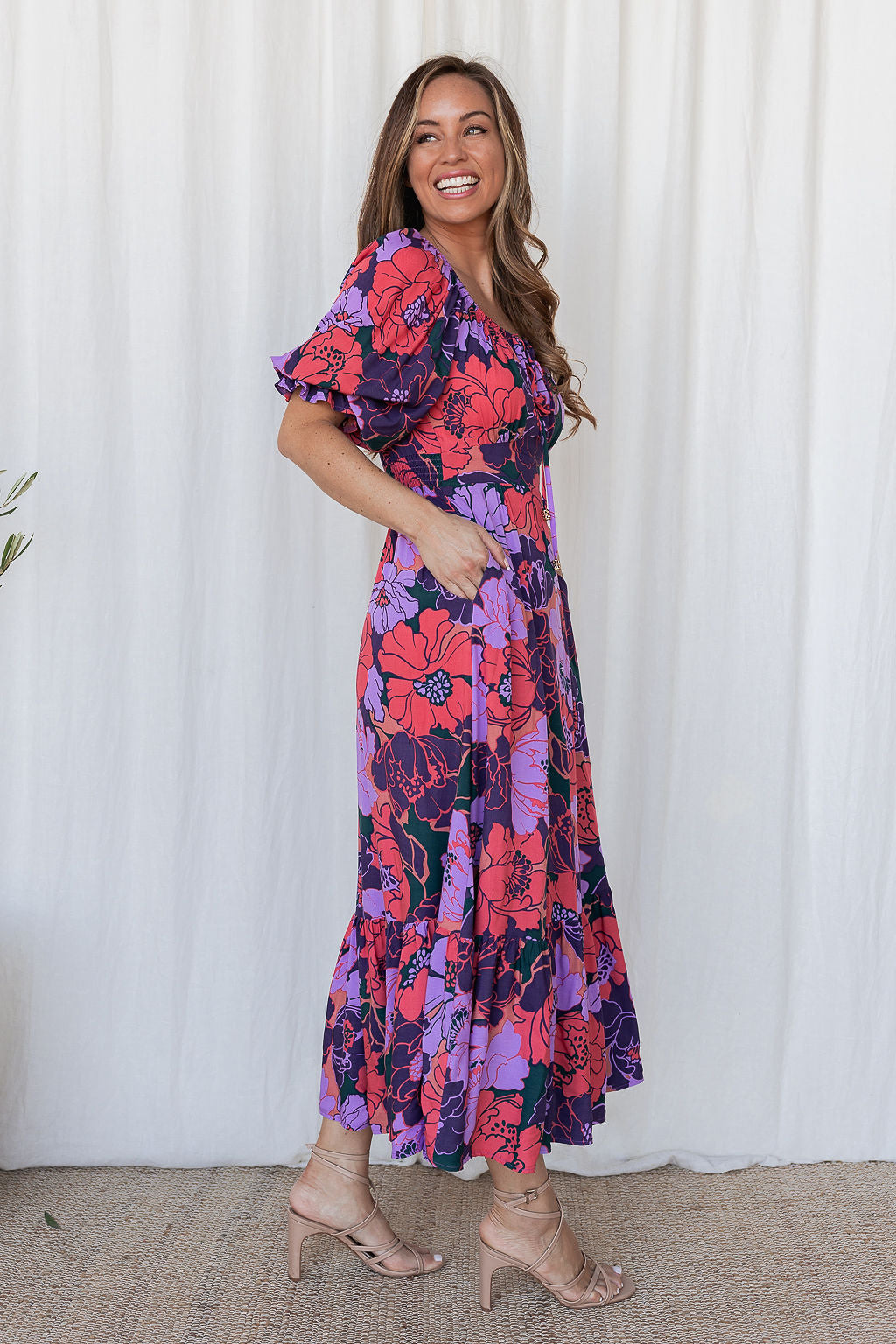 Cindy Dress - Floral Wine