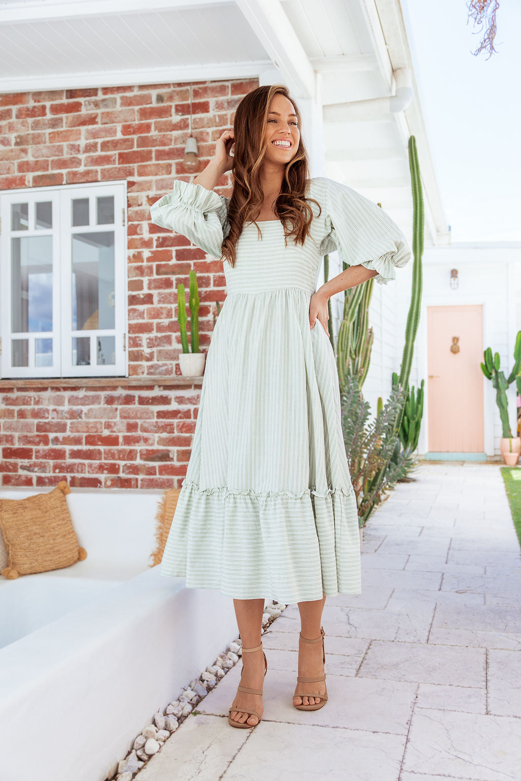 Selena Dress - Striped Pistachio