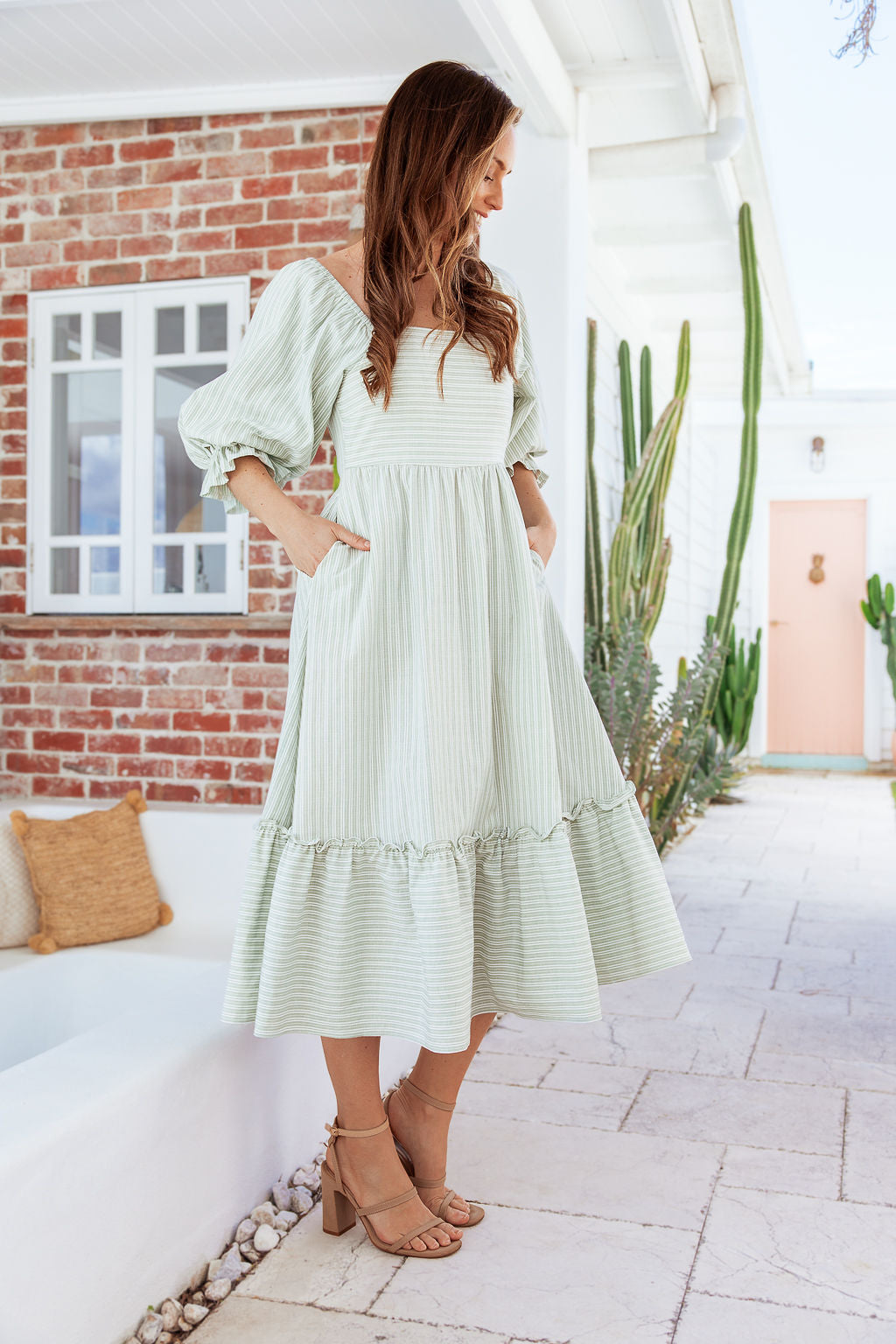 Selena Dress - Striped Pistachio