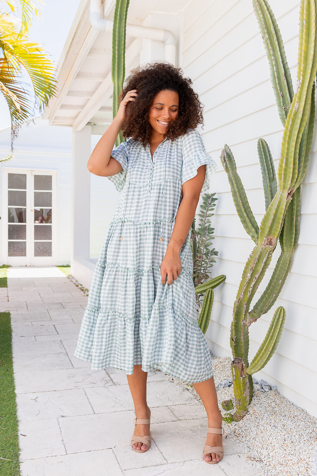 Elyse Dress - Olive Green Gingham