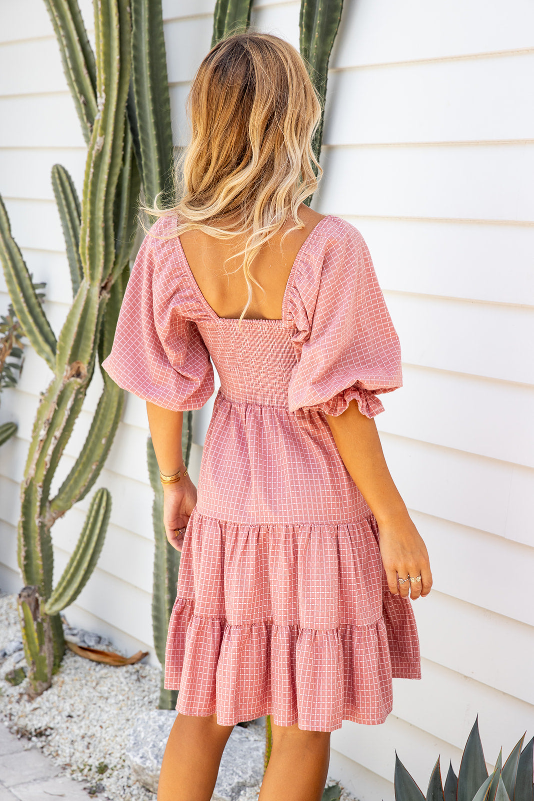 Flora Dress - Coral Gingham