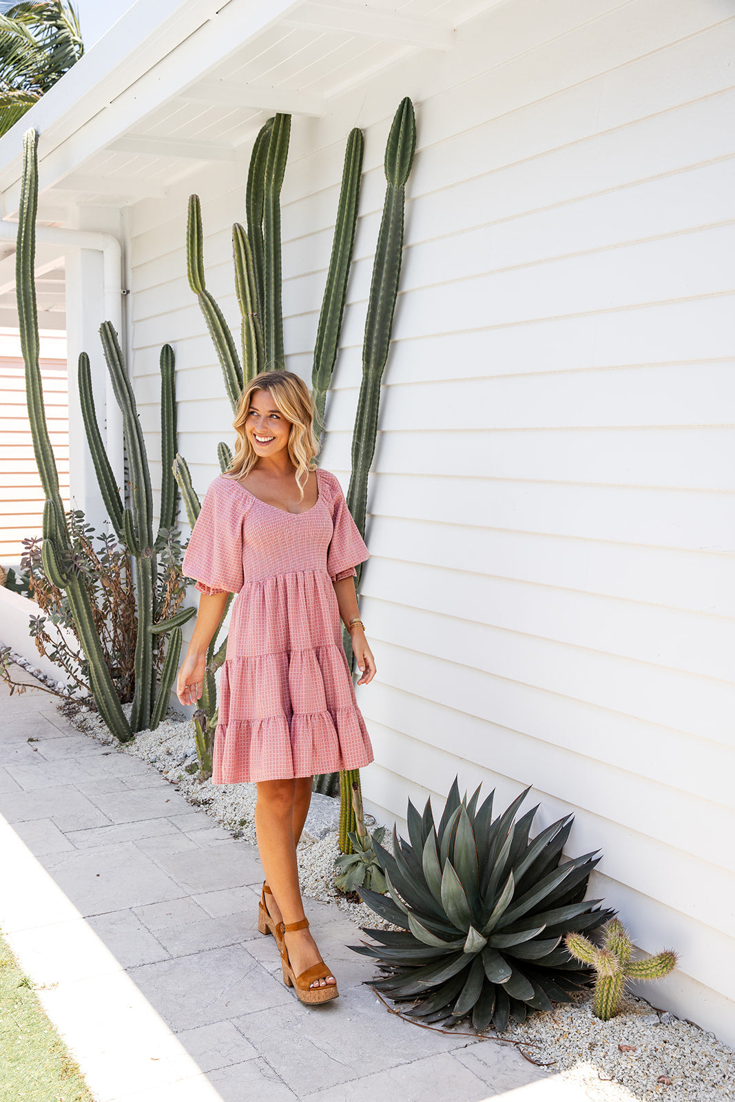 Flora Dress - Coral Gingham