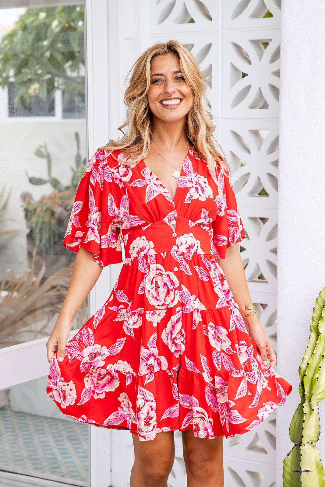 Macy Dress - Red Garden