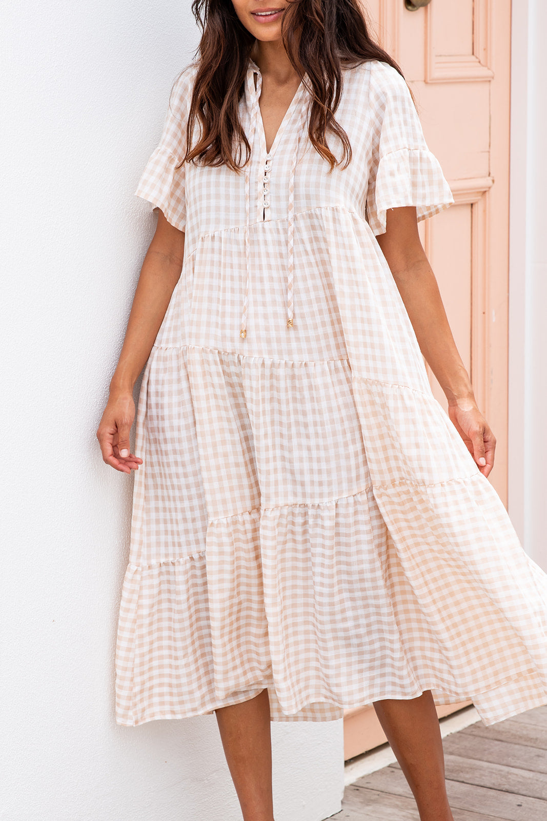 Gaia Dress - Light Nude Gingham