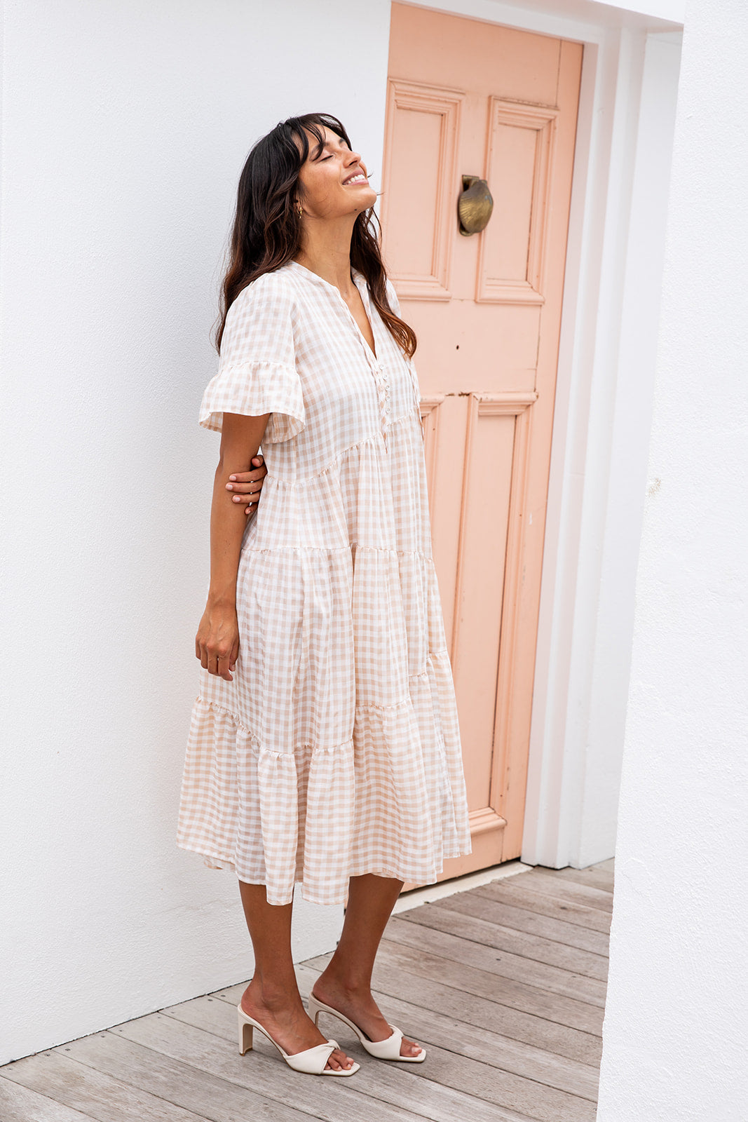 Gaia Dress - Light Nude Gingham