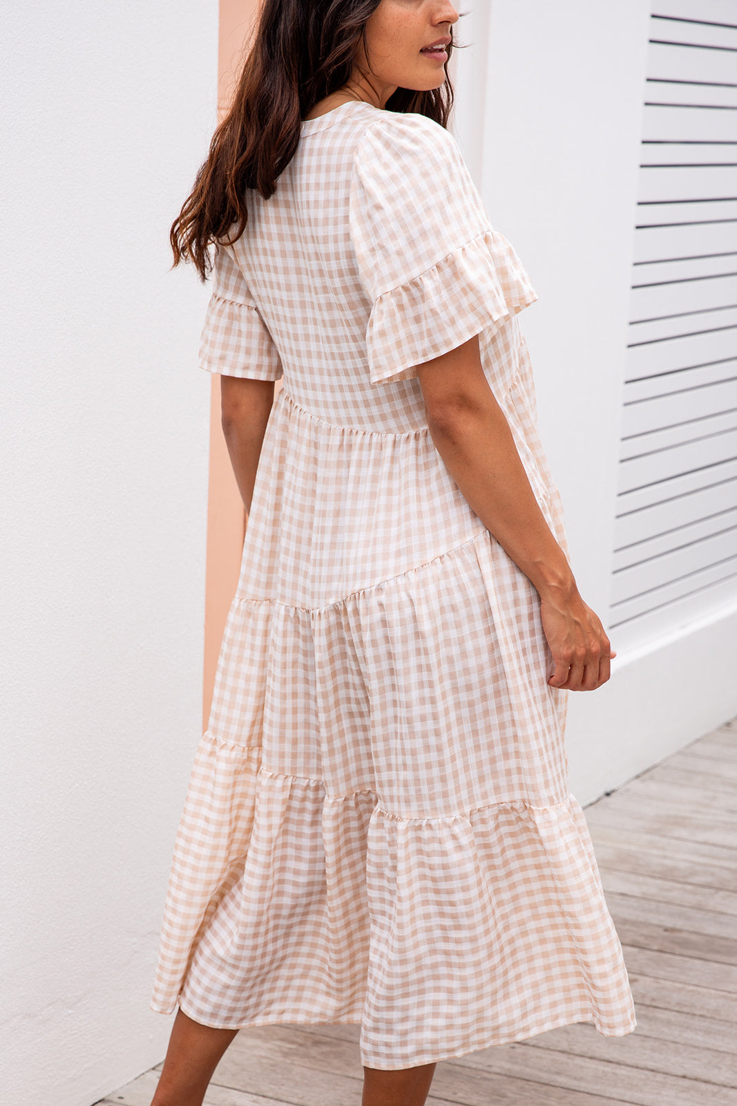 Gaia Dress - Light Nude Gingham