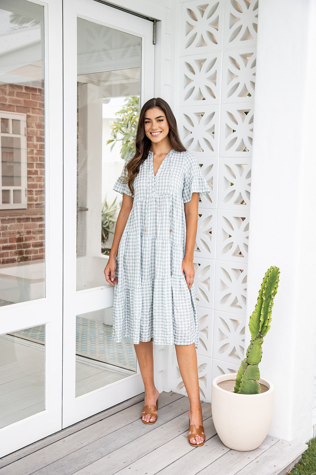 Gaia Dress - Olive Green Gingham